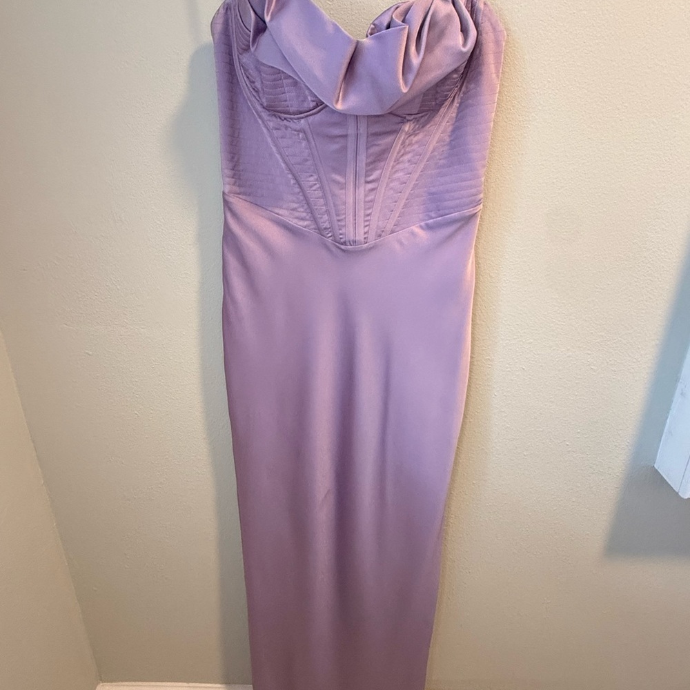 House of CB Charmaine Corset Satin Lavender Evening Gown Large